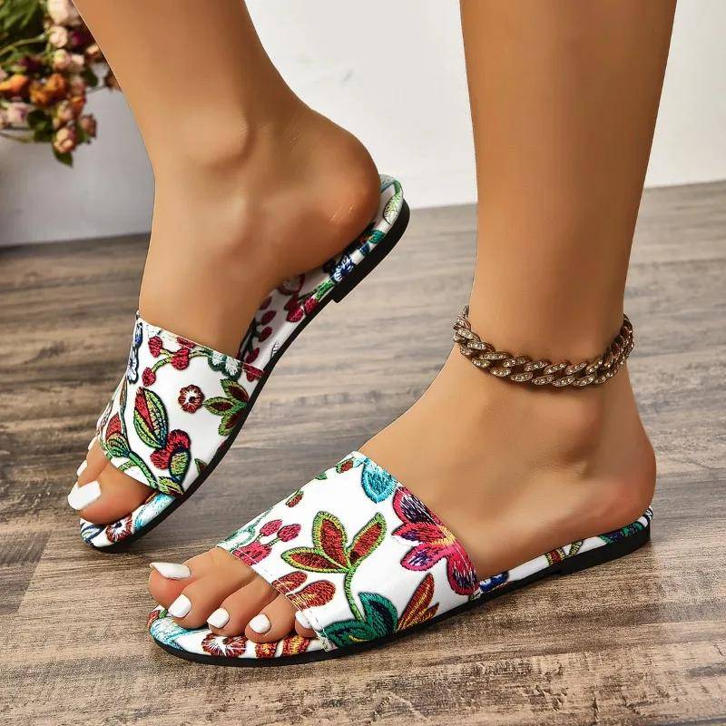 Schuhe Damen Hochwertige Übergröße Damen Hausschuhe Outdoor Strand Hausschuhe Damen Print Flach mit offener Spitze Damen Sandalen 42 von Joom DACH