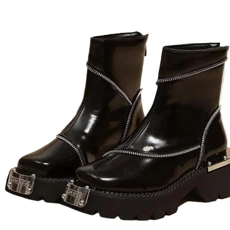 Schuhe Damen Hohe Qualität Reißverschluss Damenstiefel Herbst Runde Zehe Einfarbig Kurzer Schaft Mittelhoher Absatz Wasserdicht Britische Stiefel 40 schwarz von Joom DACH