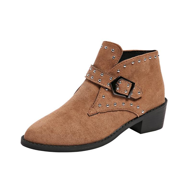 Schuhe Damen Knöchel Damenstiefel Übergröße Moderne Stiefel Damen Nähen Niete Schnalle Spitzschuh Slipper Mittelhohe Absätze Schuhe Damen 43 khaki von Joom DACH