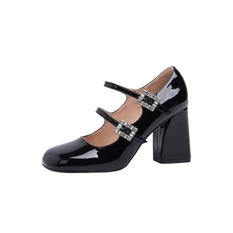 Schuhe Damen Mary Janes Damen High Heels Fashion Party Pumps Damen Runde Zehenpartie Flacher Blockabsatz Schnallenriemen Schuhe Damen 40 schwarz von Joom DACH