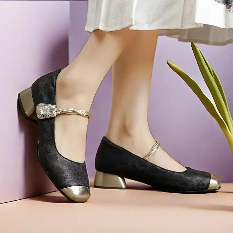 Schuhe Damen Mary Janes Damen High Heels Mode Kleid Pumps Damen Gemischte Farben Eckige Zehenpartie Kristall Mittelhohe Absätze Schuhe Damen 39 schwarz von Joom DACH