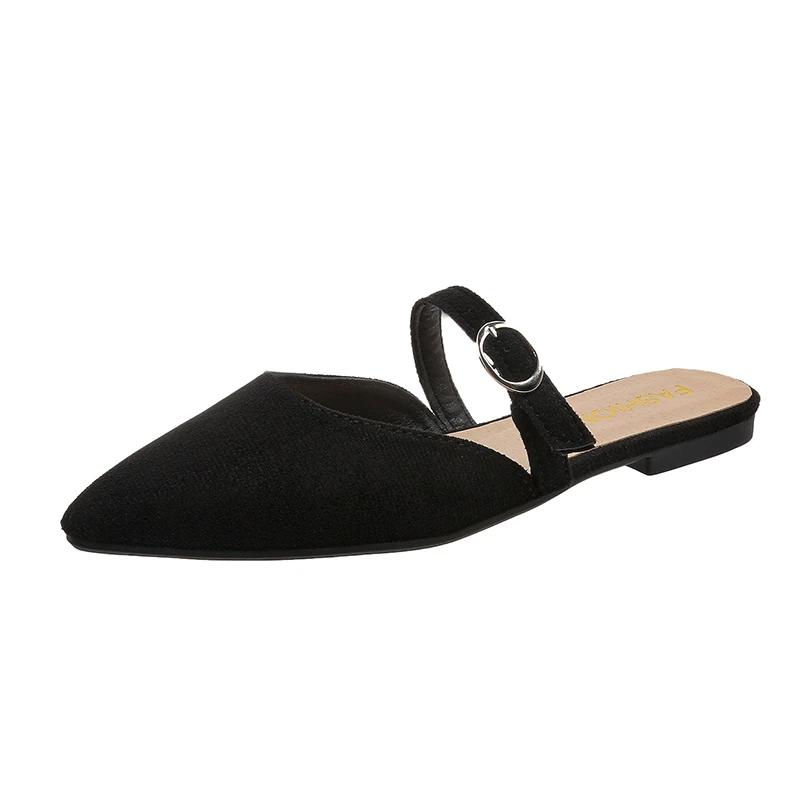 Schuhe Damen Übergröße Geschlossene Zehenpartie Damen Hausschuhe Modische Hausschuhe Damen Spitzschuh Schnalle Niedriger Absatz Damen Sandalen 40 schwarz von Joom DACH