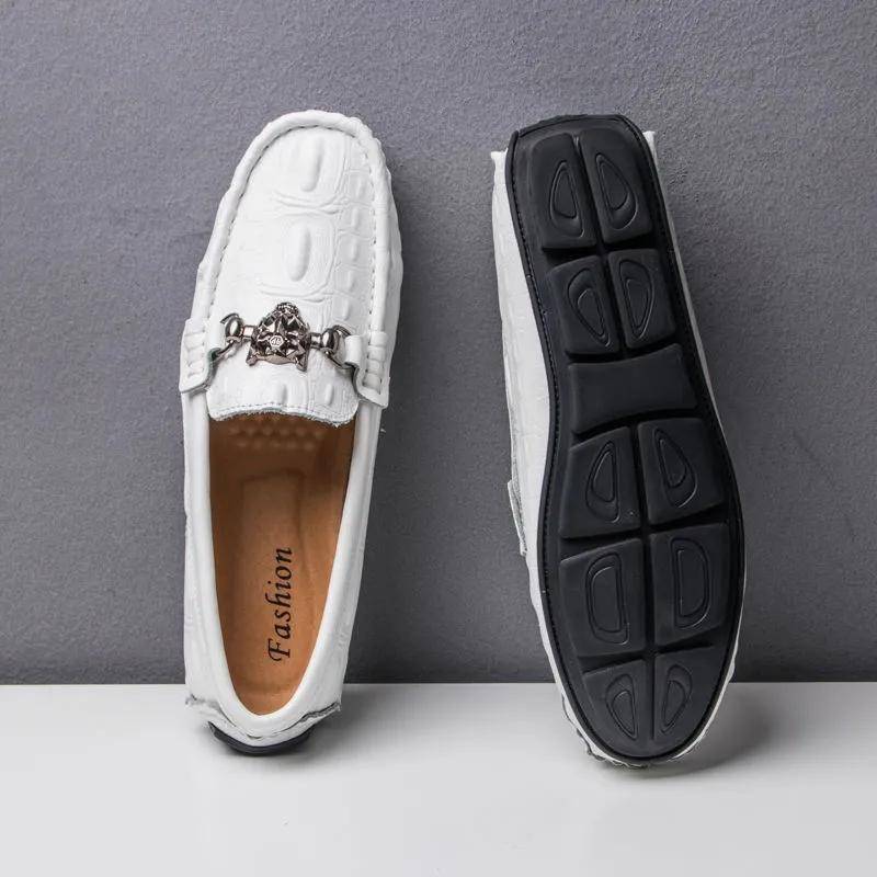 Schuhe Herren Halbschuhe Leder Mokassin Krokodil Stil Schuhe Slipper Flache Fahrboot Schuhe Classica 45 weiß von Joom DACH