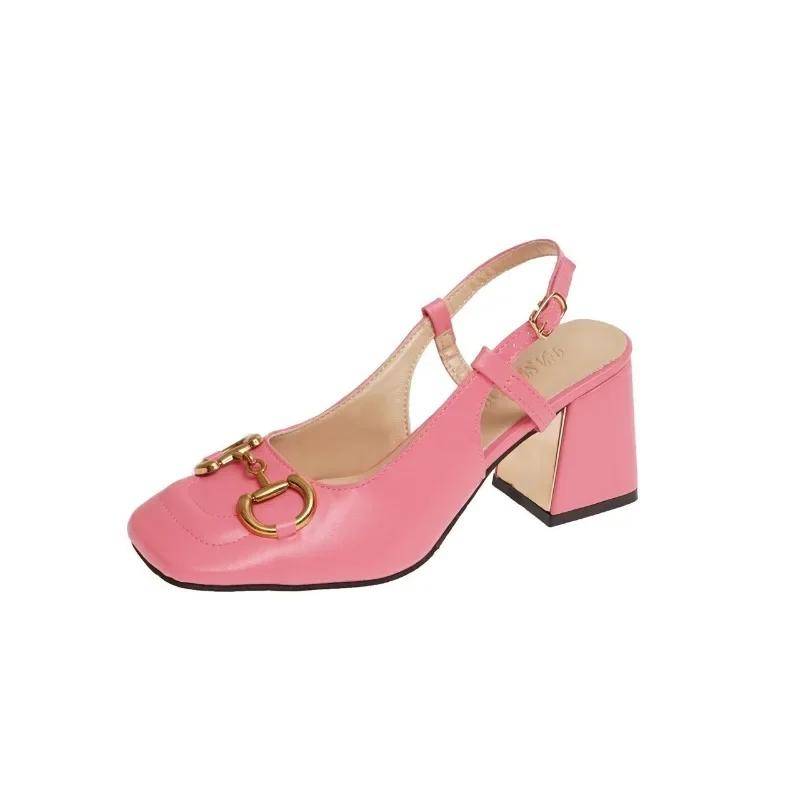 Schuhe Weiblich 2024 Heißer Verkauf Ein-wort Schnalle frauen Pumps Herbst Karree Solide Metall Dekoration Chunky Heels Mary jane Pumps 38 rosa von Joom DACH