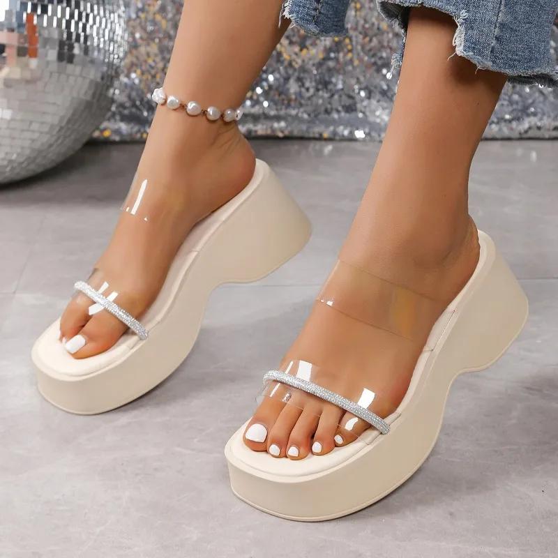 Schuhe Weibliche Hohe Qualität Offene spitze frauen Hausschuhe Plattform Outdoor Hausschuhe Frauen kristall Keile Casual frauen Sandalen 40 beige von Joom DACH