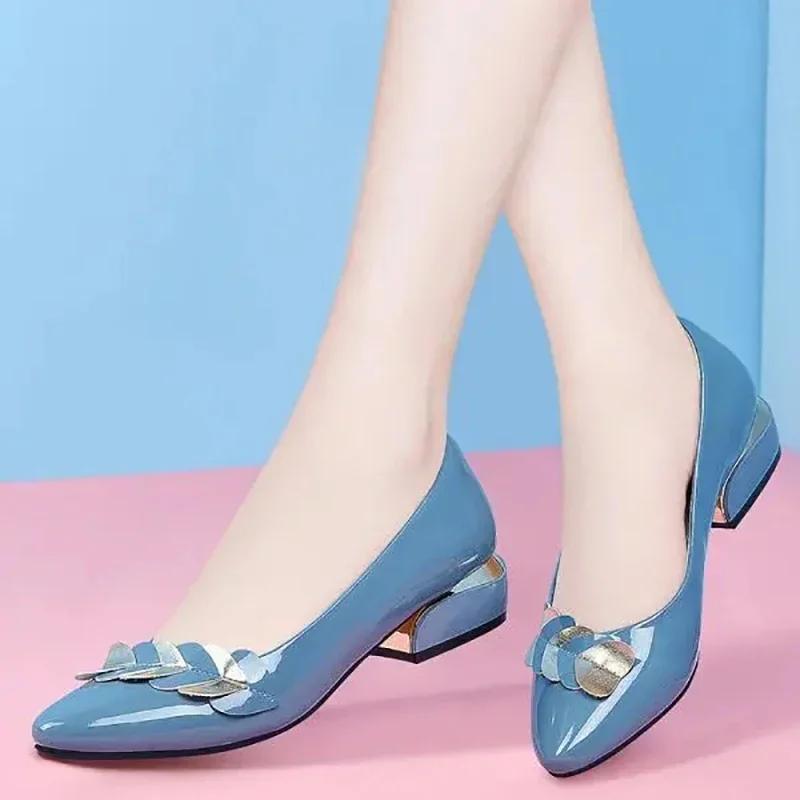 Schuhe für Damen, modische Basic-Pumps mit mittelhohem Absatz für Damen, elegante Büro-Pumps mit spitzer Zehenpartie, Slip-on-Schuhe aus Lackleder für Damen 38 blau von Joom DACH