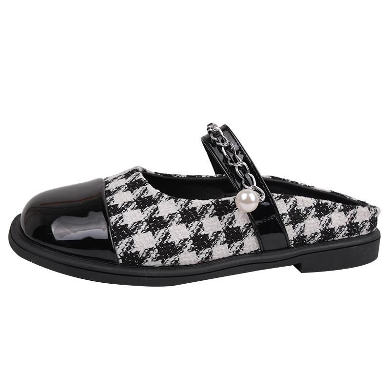 Schuhe für Damen, modische Sommerschuhe mit flacher Sohle, geschlossene Zehenpartie, Hahnentrittmuster, flacher Mund, niedrige Absätze, Damen-Hausschuhe 41 von Joom DACH