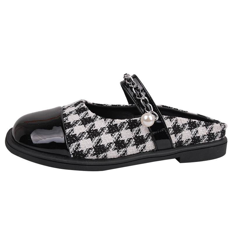 Schuhe für Damen, modische Sommerschuhe mit flacher Sohle, geschlossene Zehenpartie, Hahnentrittmuster, flacher Mund, niedrige Absätze, Damen-Hausschuhe 41 von Joom DACH