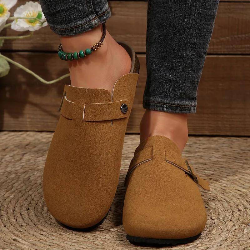 Schuhe für Damen Geschlossene Zehen Damen-Slipper Mode Gürtelschnalle Outdoor Bestseller Übergröße Einfarbig Flache Slipper 41 champagner von Joom DACH