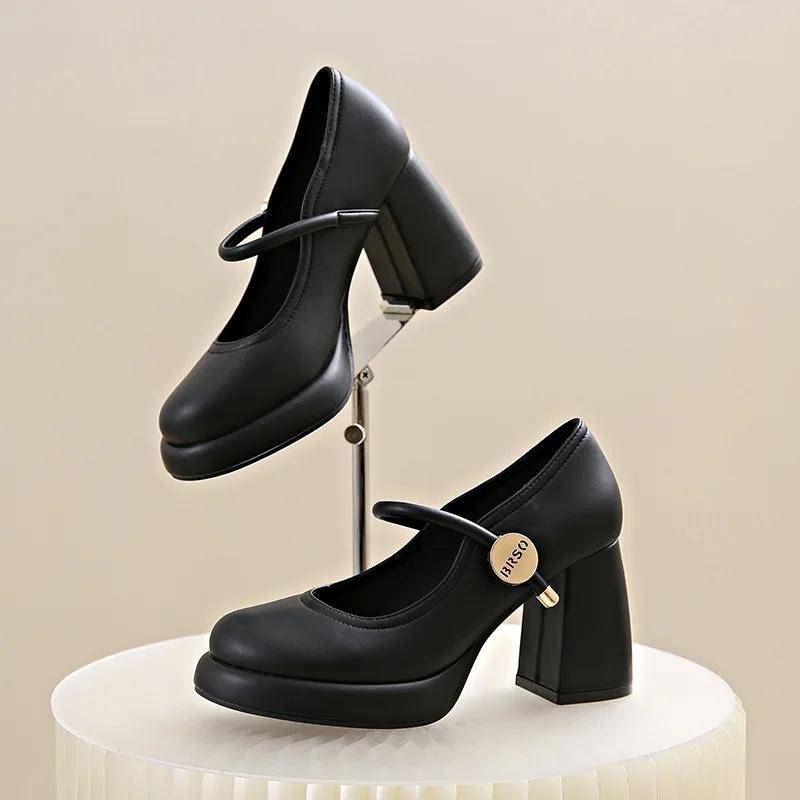 Schuhe für Damen Mary Jane Plateauschuhe Frühling Herbst Lolita High Heels Damenschuhe Elegante runde Zehen Damenschuhe 43 schwarz von Joom DACH