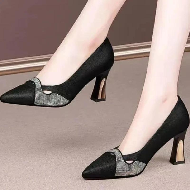Schuhe für Damen  Mode Frühling und Herbst Damen Pumps Einfarbig Pailletten Spitze Zehenpartie Flacher Ausschnitt Zapatillas De Mujer 40 schwarz von Joom DACH