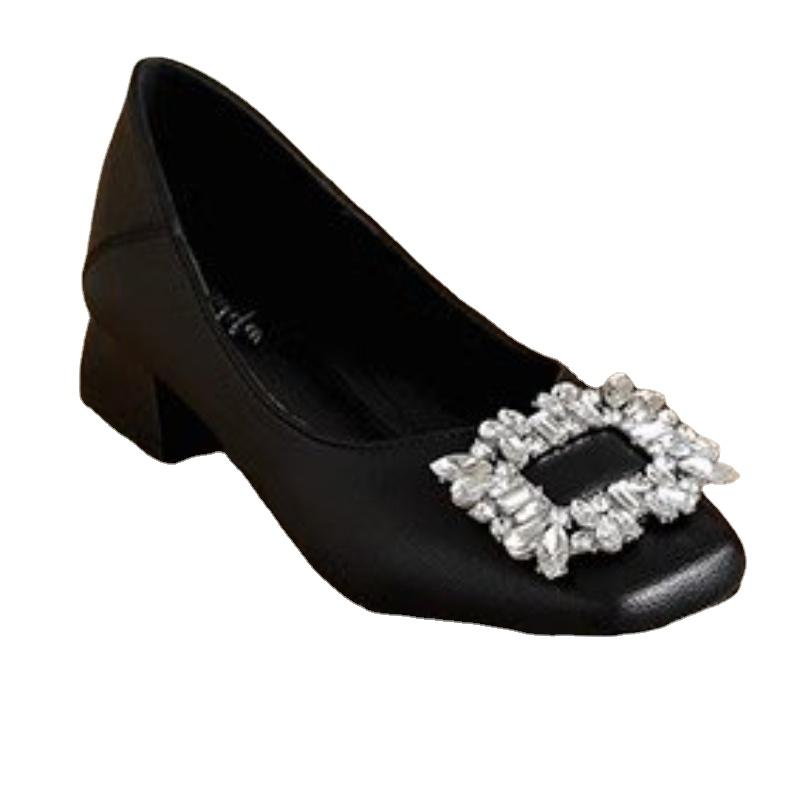 Schuhe für Damen  Mode Herbst Slipper Damenpumps Einfarbig Eckige Zehenpartie Pailletten Flacher Ausschnitt Klobiger Absatz Schuhe Damen 41 schwarz von Joom DACH