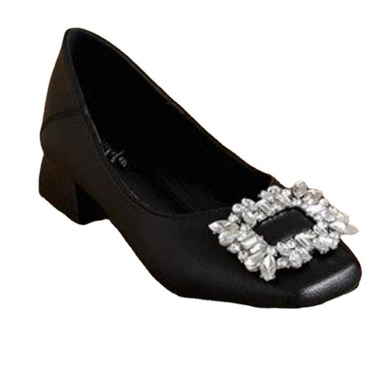 Schuhe für Damen  Mode Herbst Slipper Damenpumps Einfarbig Eckige Zehenpartie Pailletten Flacher Ausschnitt Klobiger Absatz Schuhe Damen 41 schwarz von Joom DACH