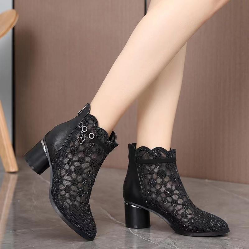 Schuhe für Damen  Mode Reißverschluss Damenpumps Sommer Hohlsandalen Damen Einfarbig Netz Damen High Heels Zapatos De Mujer 41 schwarz von Joom DACH