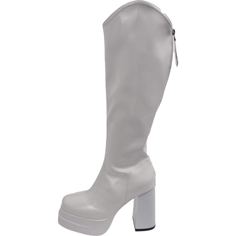 Schuhe für Frauen Hochwertiger Reißverschluss Damenstiefel Herbst Square Toe Solid High Tube Chunky Heels Fashion Boots Zapatillas Mujer 39 weiß von Joom DACH