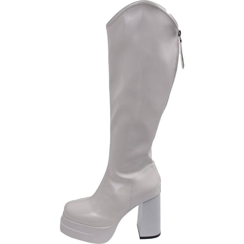 Schuhe für Frauen Hochwertiger Reißverschluss Damenstiefel Herbst Square Toe Solid High Tube Chunky Heels Fashion Boots Zapatillas Mujer 39 weiß von Joom DACH