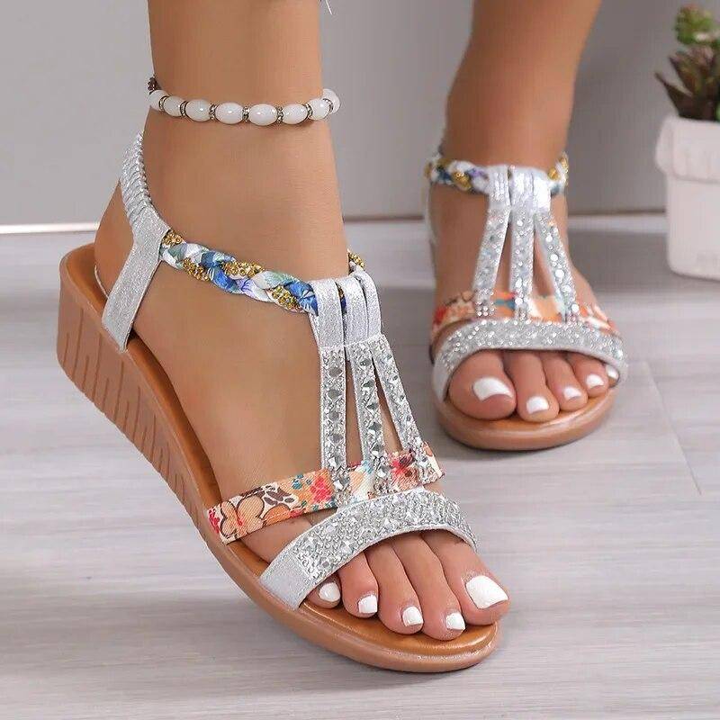 Schuhe für Frauen Sommer Frauen Keil Böhmen Strass Casual Plattform Sandalen Weibliche Peep Toe Outdoor Strand Schuhe 39 reinfarbig von Joom DACH