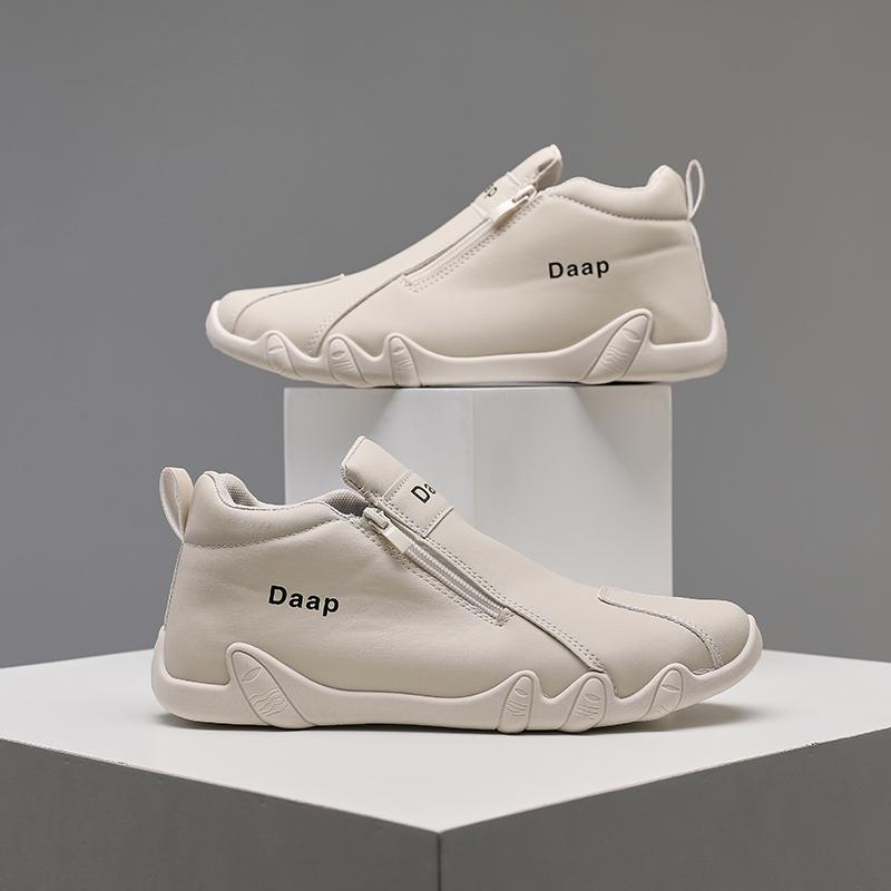 Schuhe für Herren Slipper Weichsohlige Reißverschluss Bequeme Lässige Fahrschuhe Atmungsaktives Leder Mode Flache Schuhe Lackleder 44 beige von Joom DACH