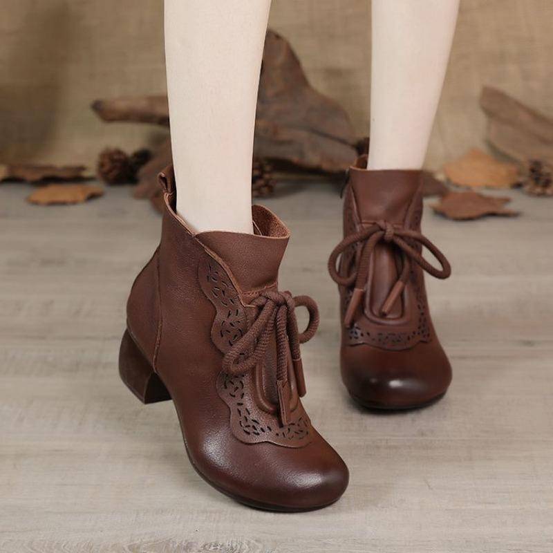 Schuhe im neuen Stil Retro Mama Stiefeletten Damen Rundzehen Mittelhoch Absatz Rutschfest Weichsohlige Stiefeletten 38 braun von Joom DACH