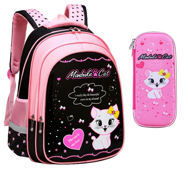 Schulranzen für Kinder der Klassen 1–6 für Mädchen, Katzen-Druck, Schultasche, Grundschule, Cartoon-Schulrucksack, Kinder-Schulrucksack-Set small size von Joom DACH