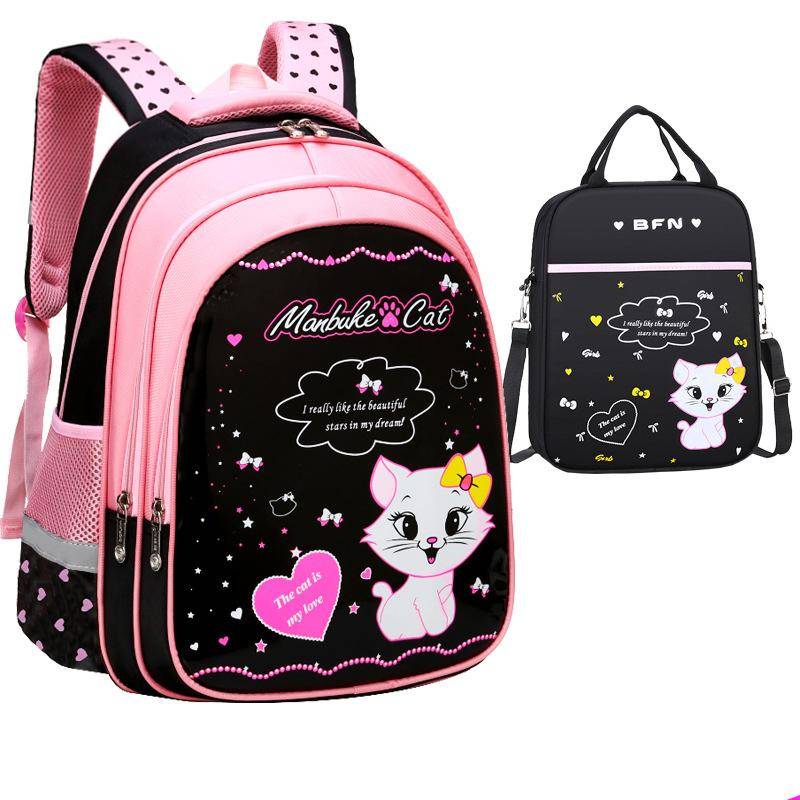 Schulranzen für Kinder der Klassen 1–6 für Mädchen, Katzen-Druck, Schultasche, Grundschule, Cartoon-Schulrucksack, Kinder-Schulrucksack-Set small size von Joom DACH