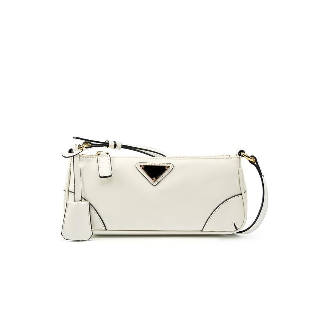 Schulter-Messenger-Tasche aus Rindsleder, strukturiert, Pendler-, Unterarmtasche, Damen-Baguettetasche weiß von Joom DACH