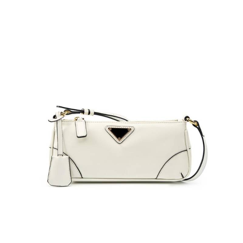 Schulter-Messenger-Tasche aus Rindsleder, strukturiert, Pendler-, Unterarmtasche, Damen-Baguettetasche weiß von Joom DACH