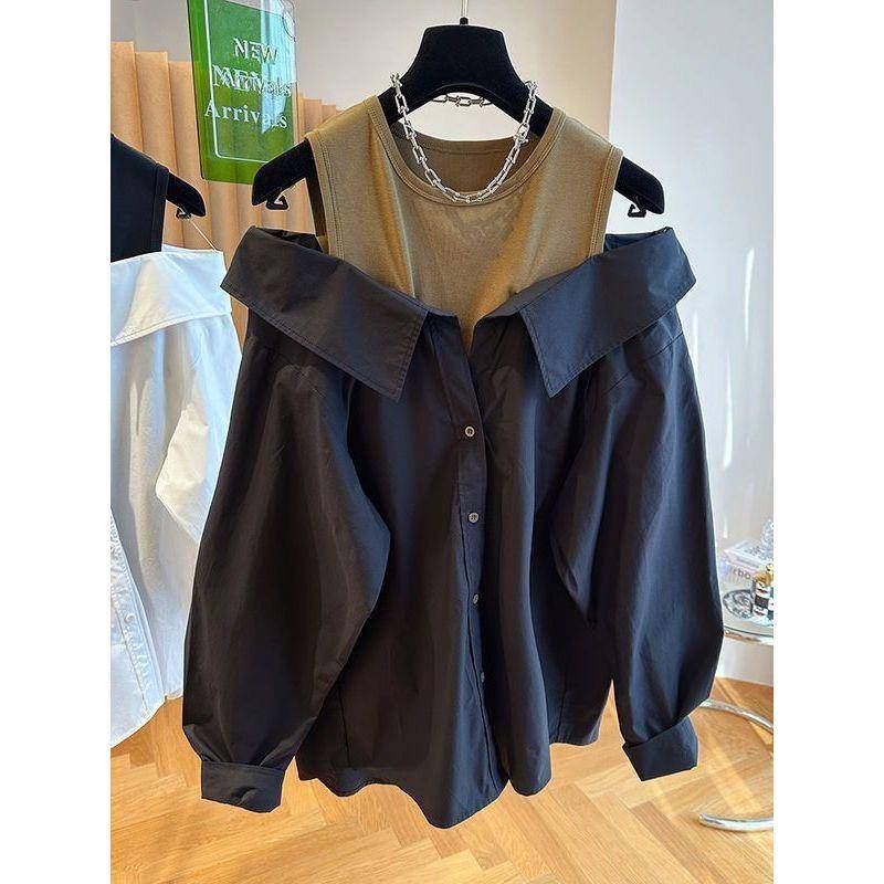 Schulterfreie Blusen Damen Schlankes und Lockeres Tanktop Gespleißtes Langarmshirt Herbst Rundhals Fashion Shirts Damen Top XXXL schwarz Schulterfreie Blusen Damen Schlankes und Lockeres Tanktop Gespleißtes Langarmshirt Herbst Rundhals Fashion Shirts Damen Top XXXL schwarz von Joom DACH
