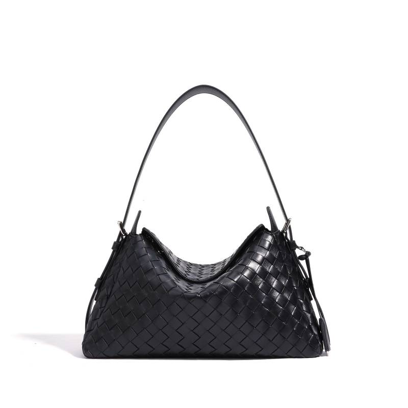 Schultertasche Nische Leder Diamant Umhängetasche für Damen High-End Mode Leder Geflochtene Handtasche schwarz von Joom DACH