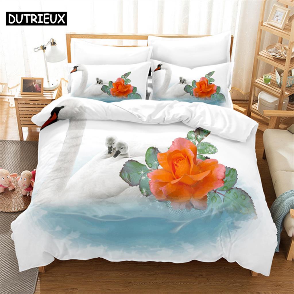 Schwan Rose Queen Bettwäscheset Bettbezugset Bettwäsche Digitaldruck Bettwäsche King Size Bettbezugset Bettwäscheset EU single(135x200cm)&set von Joom DACH