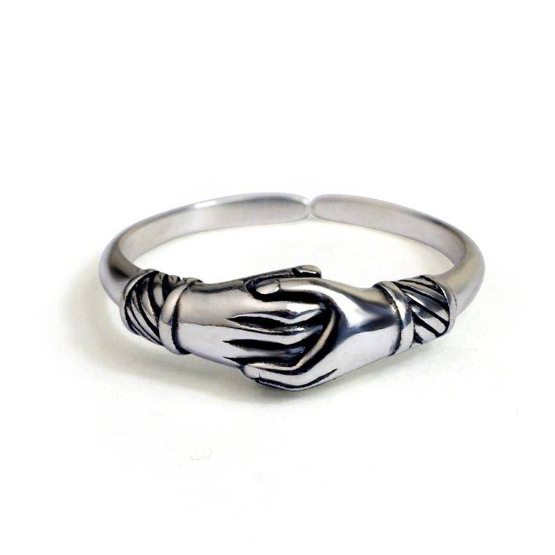Schwanzring 100 % reines 925 Sterling Thai Silber Vintage Paar Hände halten verstellbarer Ring Schmuck Frauen Männer Neuankömmling R36 49mm-55mm von Joom DACH