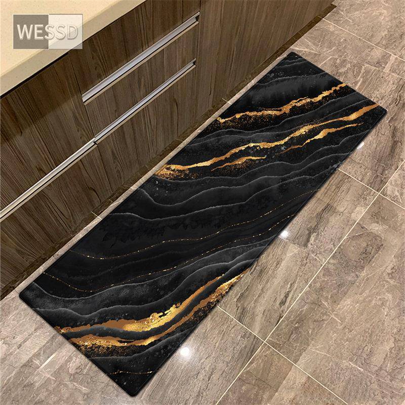 Schwarz Gold Marmor Küchenmatte für Boden rutschfeste saugfähige waschbare Badezimmermatte Läufer Teppich Schlafzimmer Teppich Wohnzimmer Bodenmatte 60x180cm von Joom DACH