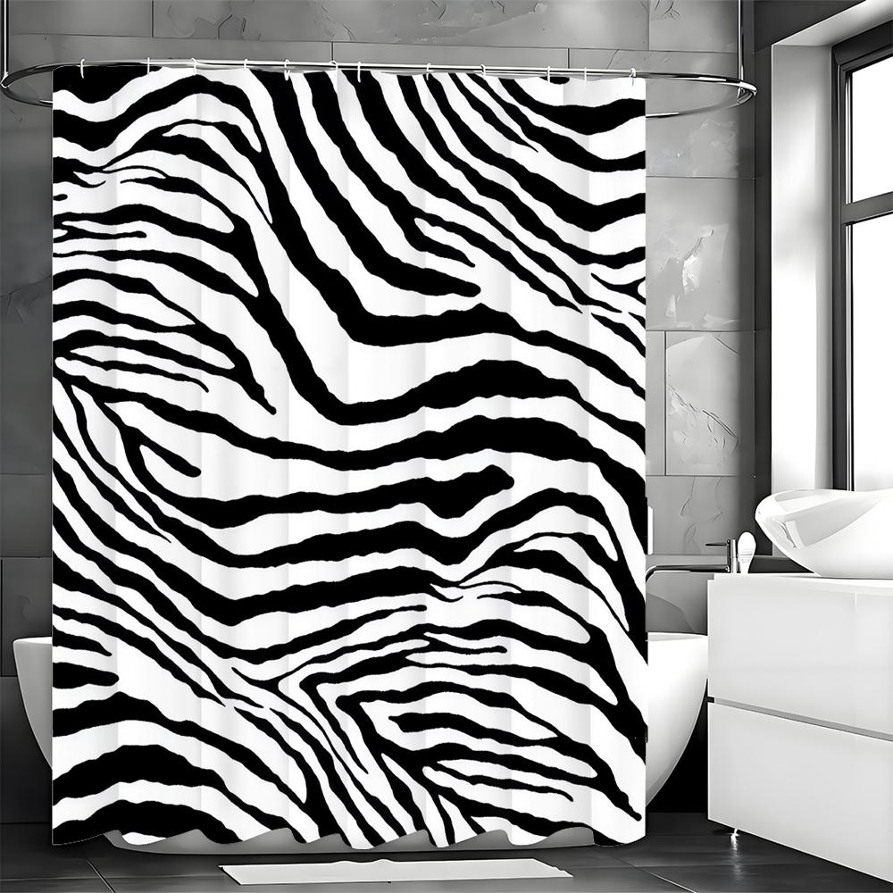 Schwarz-Weiß Zebra-Print Duschvorhang, Dekorativer Duschvorhang für das Badezimmer, Wasserdichter Duschvorhang mit Haken 180*180cm von Joom DACH