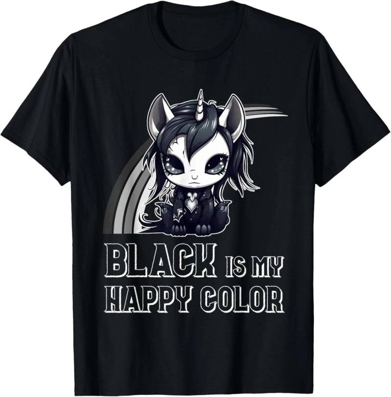 Schwarz ist meine Glücksfarbe Goth Girl Emo Gothic Einhorn T-Shirt L von Joom DACH