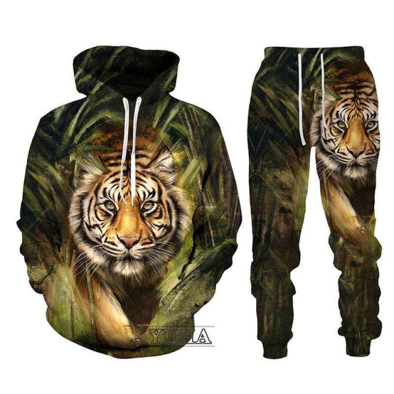 Schwarz und Weiß The Tiger 3D-gedrucktes Herren-Sweatshirt-Hoodies-Set Herren-Löwen-Trainingsanzug/Pullover/Hosen-Sportbekleidung Frühling Herbst 4XL von Joom DACH