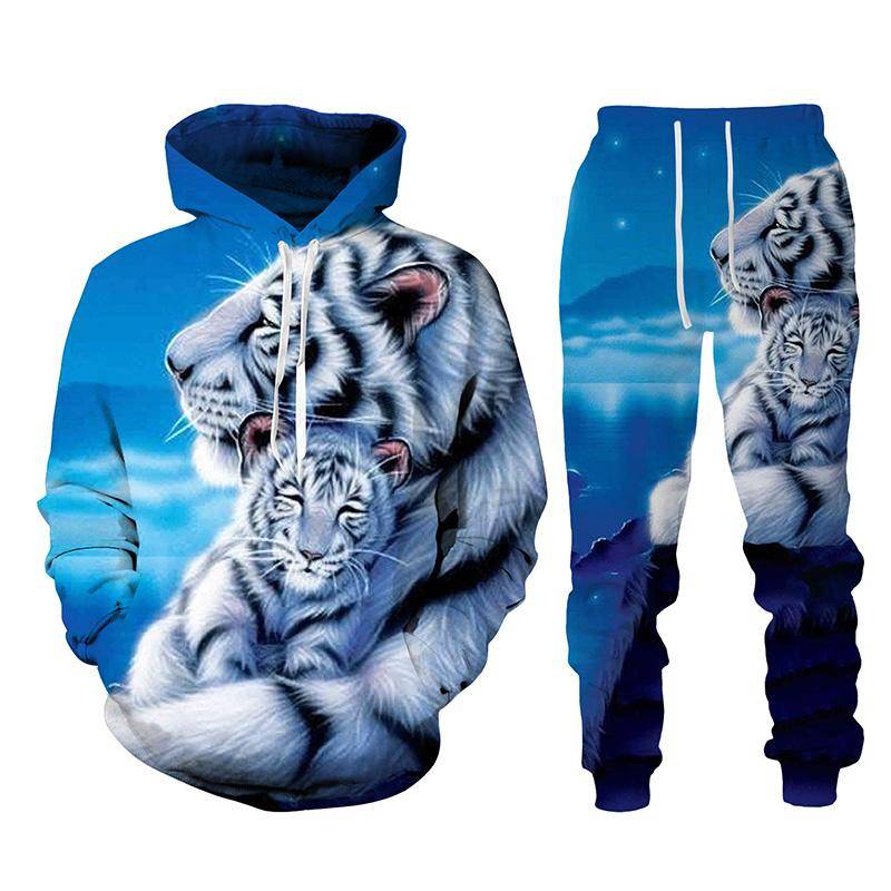 Schwarz und Weiß The Tiger 3D-gedrucktes Herren-Sweatshirt-Hoodies-Set Herren-Löwen-Trainingsanzug/Pullover/Hosen-Sportbekleidung Frühling Herbst 6XL von Joom DACH