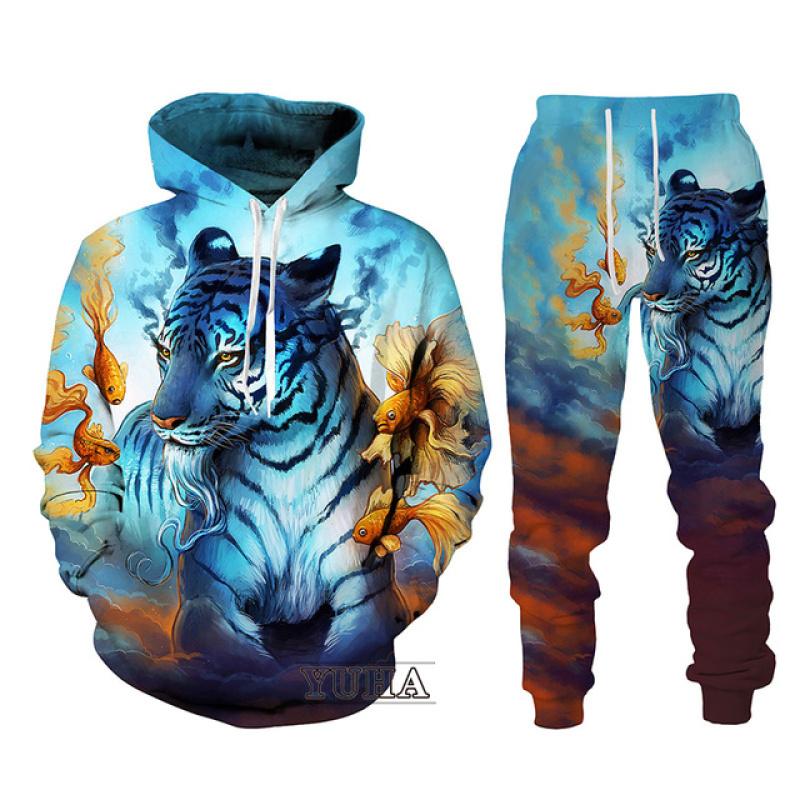 Schwarz und Weiß The Tiger 3D-gedrucktes Herren-Sweatshirt-Hoodies-Set Herren-Löwen-Trainingsanzug/Pullover/Hosen-Sportbekleidung Frühling Herbst L von Joom DACH