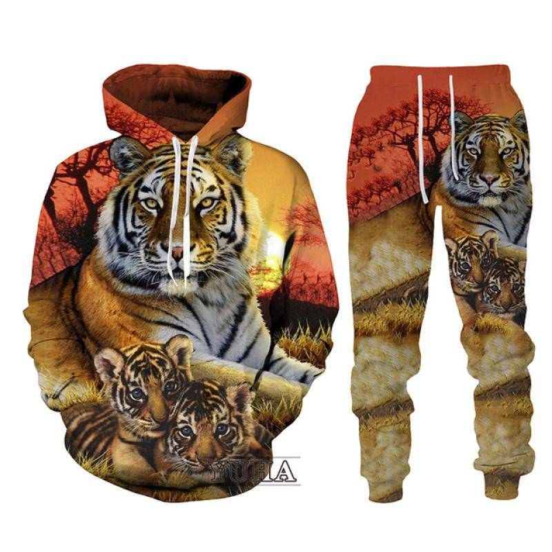 Schwarz und Weiß The Tiger 3D-gedrucktes Herren-Sweatshirt-Hoodies-Set Herren-Löwen-Trainingsanzug/Pullover/Hosen-Sportbekleidung Frühling Herbst L von Joom DACH