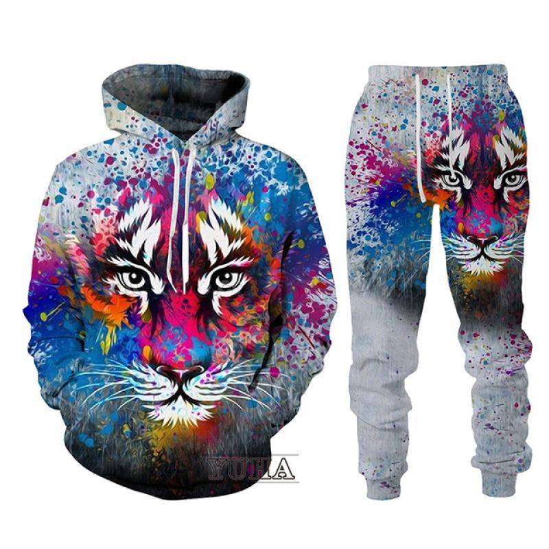 Schwarz und Weiß The Tiger 3D-gedrucktes Herren-Sweatshirt-Hoodies-Set Herren-Löwen-Trainingsanzug/Pullover/Hosen-Sportbekleidung Frühling Herbst M von Joom DACH
