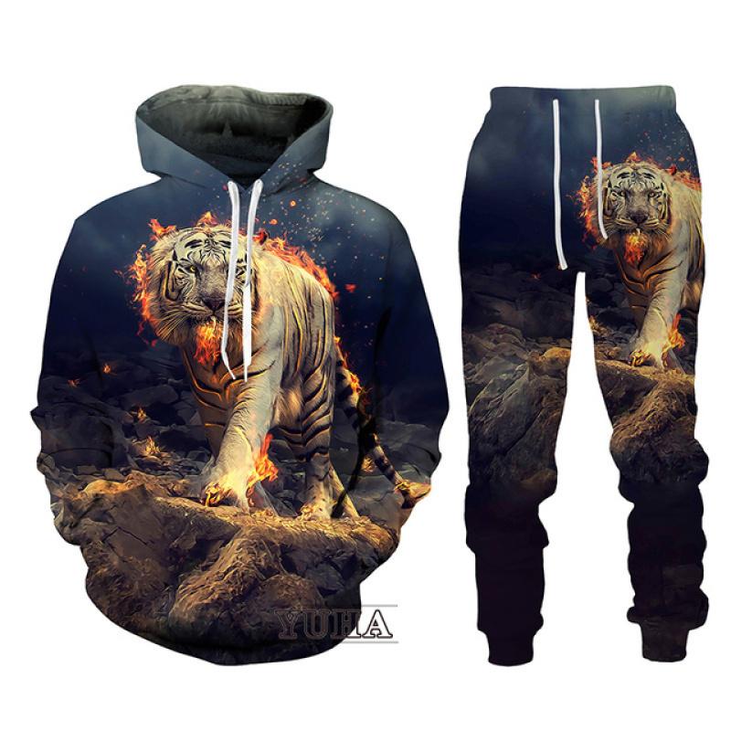 Schwarz und Weiß The Tiger 3D-gedrucktes Herren-Sweatshirt-Hoodies-Set Herren-Löwen-Trainingsanzug/Pullover/Hosen-Sportbekleidung Frühling Herbst XL von Joom DACH