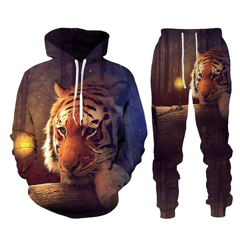 Schwarz und Weiß The Tiger 3D-gedrucktes Herren-Sweatshirt-Hoodies-Set Herren-Löwen-Trainingsanzug/Pullover/Hosen-Sportbekleidung Frühling Herbst XL von Joom DACH