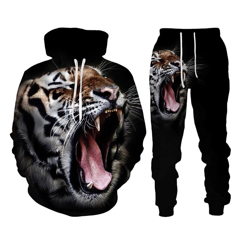Schwarz und Weiß The Tiger 3D-gedrucktes Herren-Sweatshirt-Hoodies-Set Herren-Löwen-Trainingsanzug/Pullover/Hosen-Sportbekleidung Frühling Herbst XXL von Joom DACH