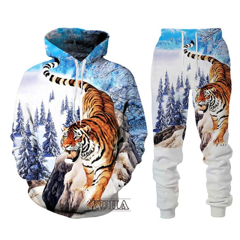 Schwarz und Weiß The Tiger 3D-gedrucktes Herren-Sweatshirt-Hoodies-Set Herren-Löwen-Trainingsanzug/Pullover/Hosen-Sportbekleidung Frühling Herbst XXL von Joom DACH
