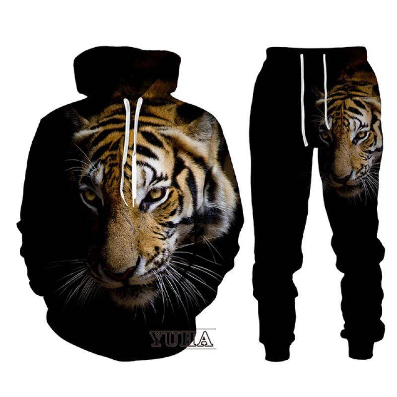 Schwarz und Weiß The Tiger 3D-gedrucktes Herren-Sweatshirt-Hoodies-Set Herren-Löwen-Trainingsanzug/Pullover/Hosen-Sportbekleidung Frühling Herbst XXXL von Joom DACH