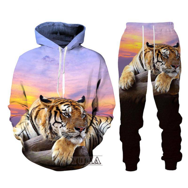 Schwarz und Weiß The Tiger 3D-gedrucktes Herren-Sweatshirt-Hoodies-Set Herren-Löwen-Trainingsanzug/Pullover/Hosen-Sportbekleidung Frühling Herbst XXXL von Joom DACH