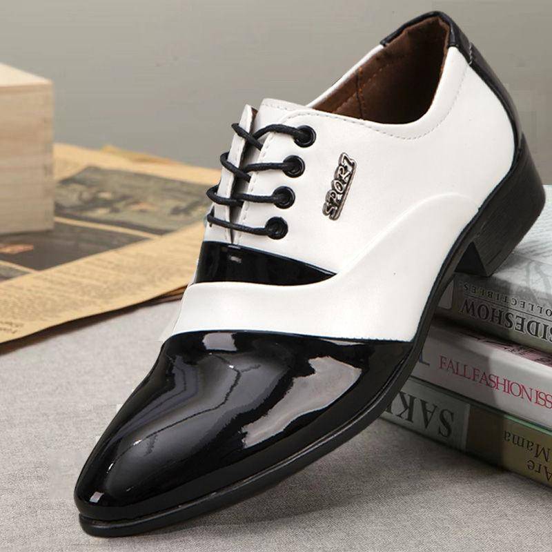 Schwarz-weiße Business-Formal-Wear-Herrenschuhe Neue Herren-Performance-Schuhe Spitz zulaufende Lederschuhe Modische Hochzeitsschuhe für Herren 44 von Joom DACH