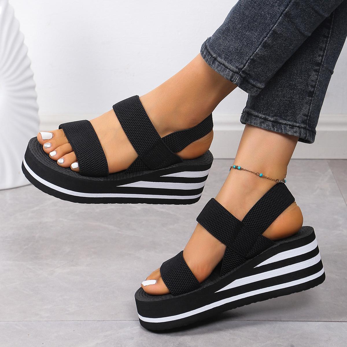 Schwarz-weiße Sandalen im Römerstil für Damen mit dicker Sohle, Design aus Kunsthanfseil, perfekt für den Sommerstil 38 von Joom DACH