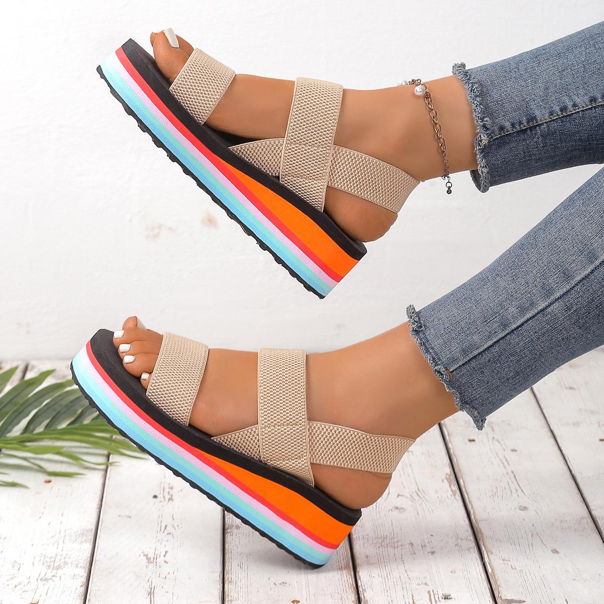 Schwarz-weiße Sandalen im Römerstil für Damen mit dicker Sohle, Design aus Kunsthanfseil, perfekt für den Sommerstil 39 von Joom DACH