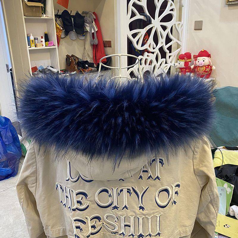 Schwarz-weißer Kunstfuchs- und Waschbärpelzkragen für Daunenjacke und Mütze für Damen – Einzelkauf 50CM dunkelblaue von Joom DACH