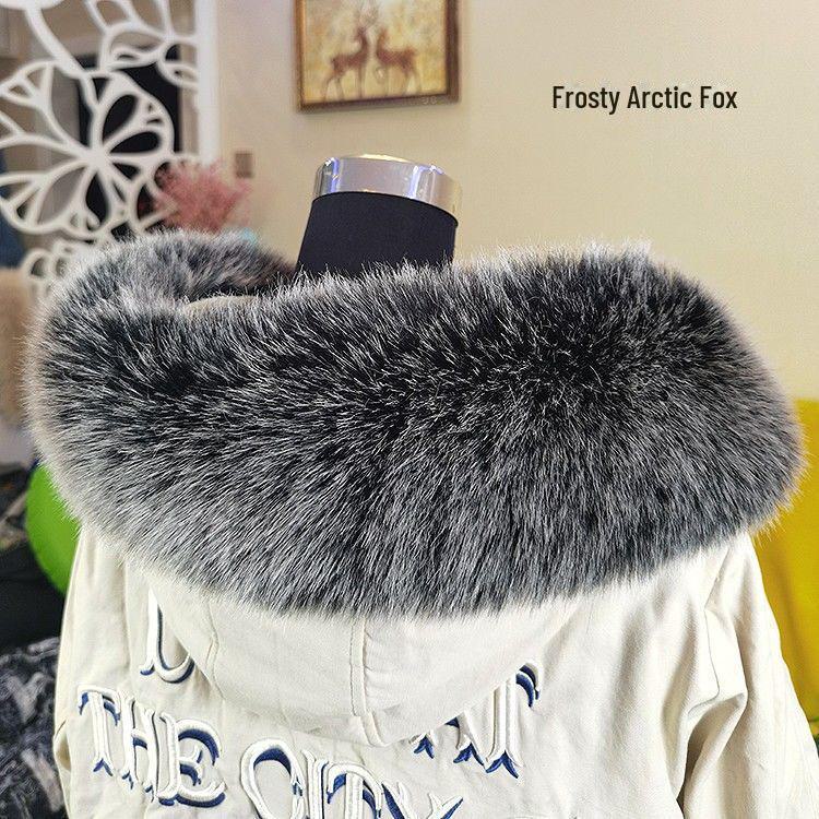 Schwarz-weißer Kunstfuchs- und Waschbärpelzkragen für Daunenjacke und Mütze für Damen – Einzelkauf 50CM frost weiß von Joom DACH